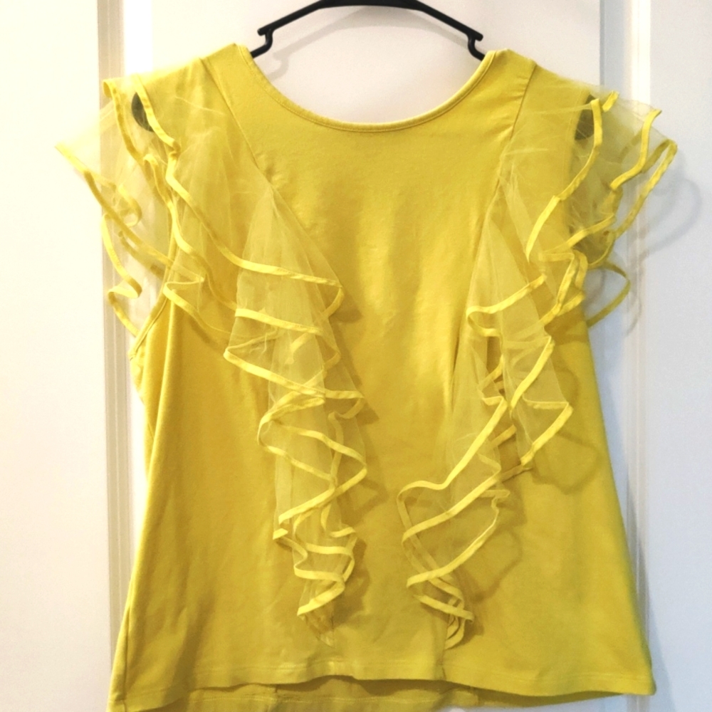 Large Neon Yellow Marc New York Shirt with Tulle Sleeves
